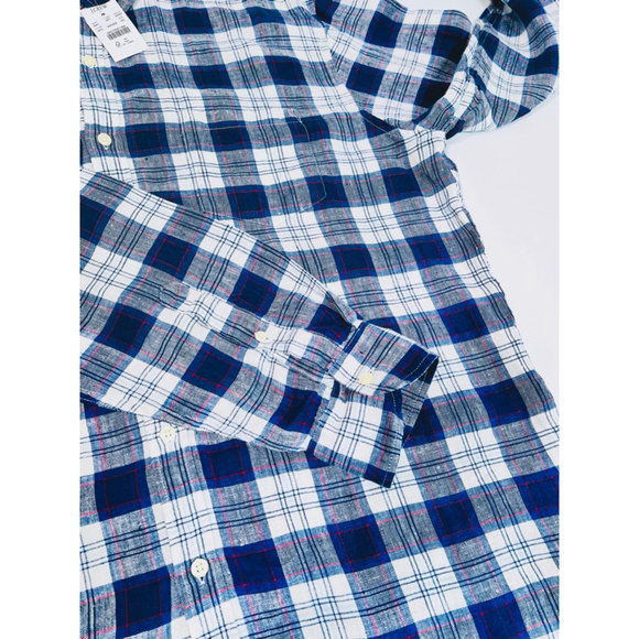 J.Crew Mens Shirt NEW XXL 100% linen Blue and White Red Plaid - Picture 4 of 5